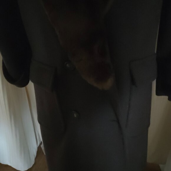 PERRY ELLIS brown wool coat with sheared fur collar, size 4 - Picture 4 of 8